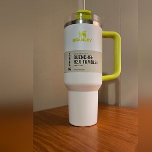 New Stanley White Tumbler with Neon Green Handle